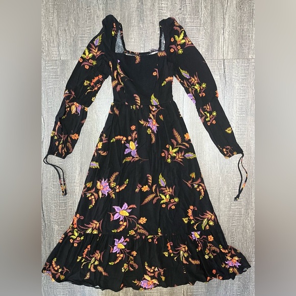 SO Black with Orange Floral Long Sleeve Sundress for Wedding Guest - Picture 1 of 9